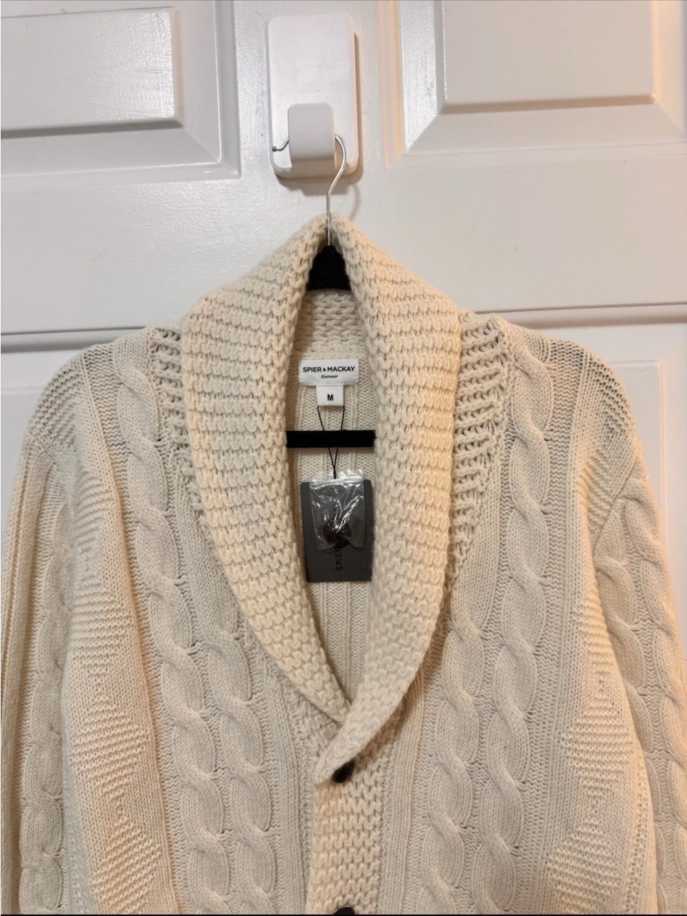 Spier & Mackay Cream Chunky Cable Knit Cardigan Wool Size Medium Men NWT - Picture 5 of 12